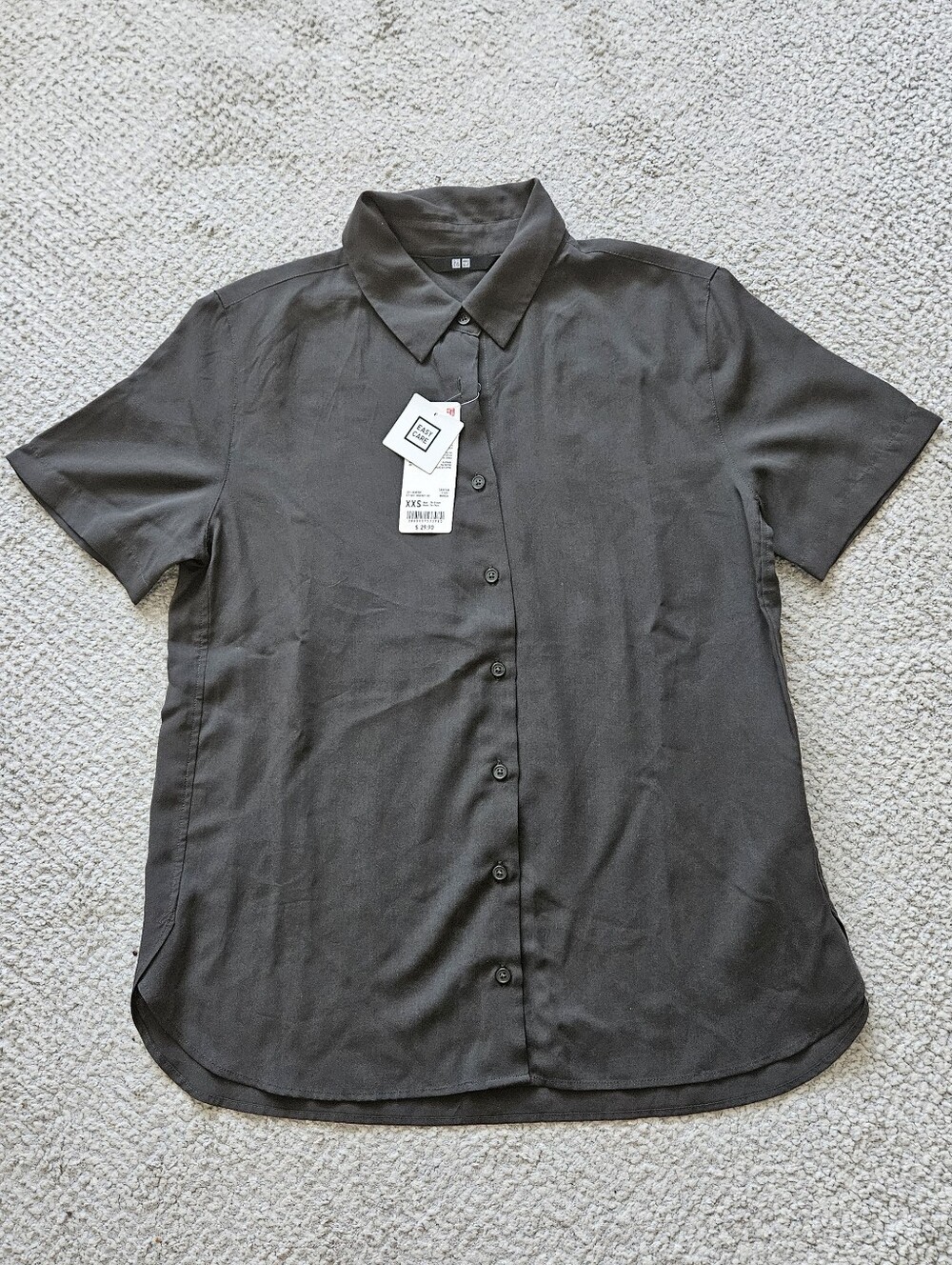 UNIQLO Rayon Short Sleeve Blouse Olive XXS NWT